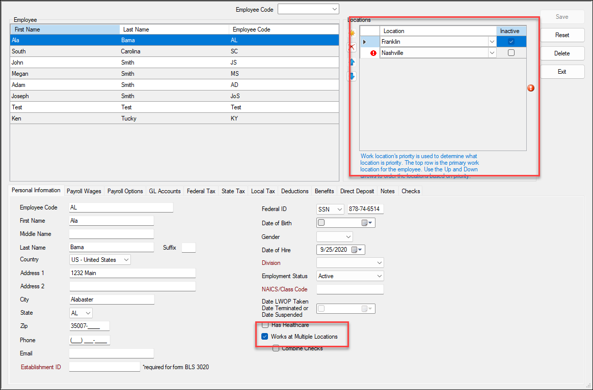 Works at Multiple locations screen